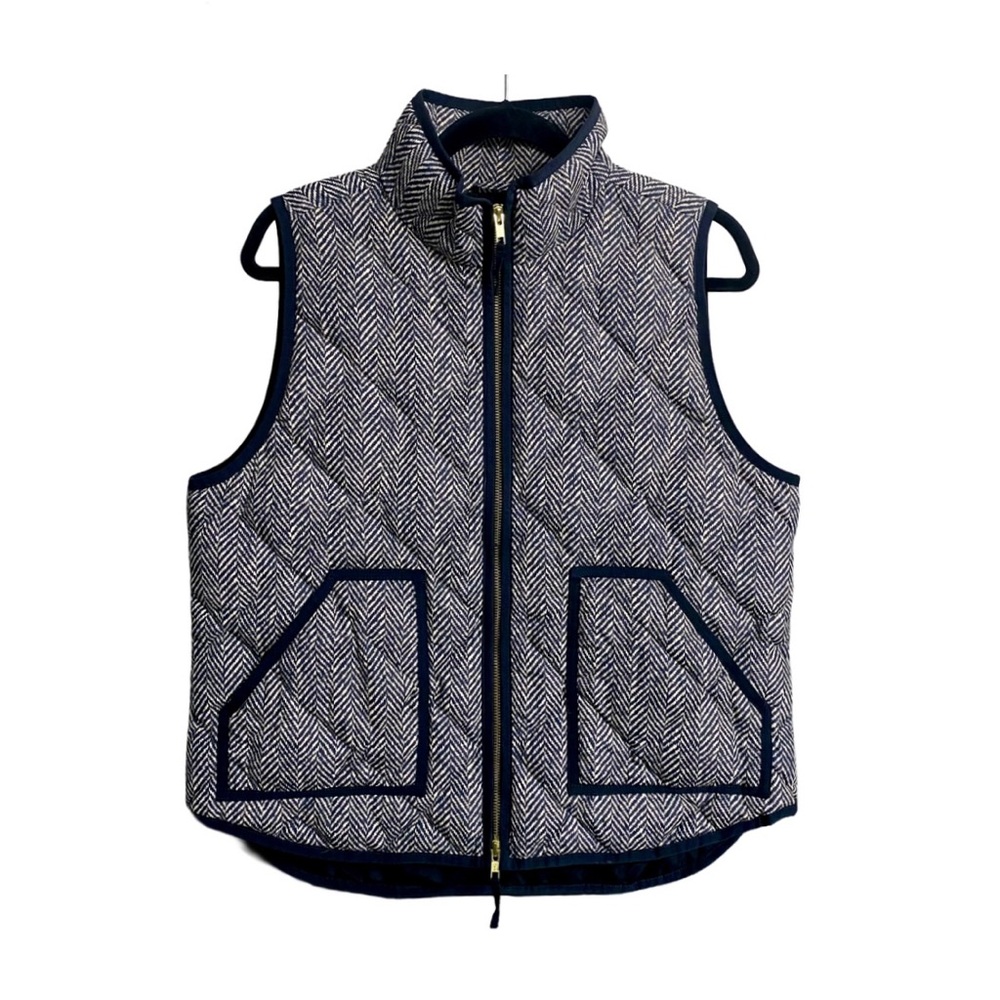 J. Crew Quilted Herringbone Excursion Vest Size L Black Cream Women’s Puffer